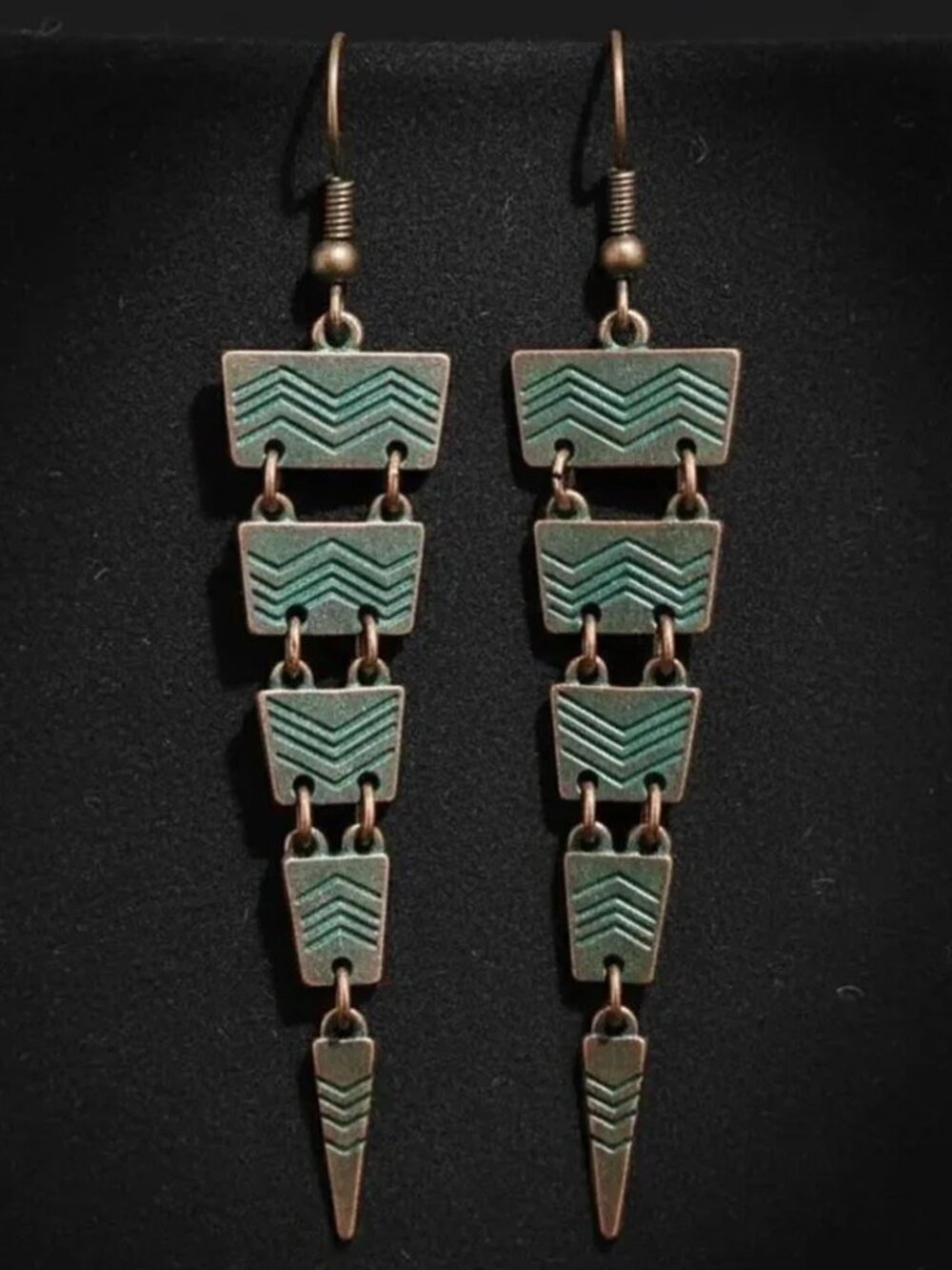 Ladies Triangular Blue Aztec Earrings - Picture 7 of 8